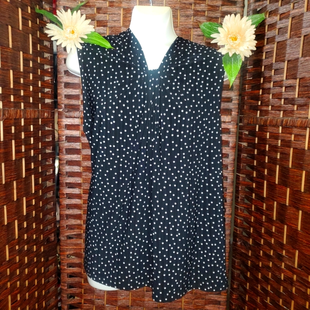TOMMY HILFIGER NAVY BLUE WHITE POLKA DOT SLEEVELESS BLOUSE SHIRT TOP